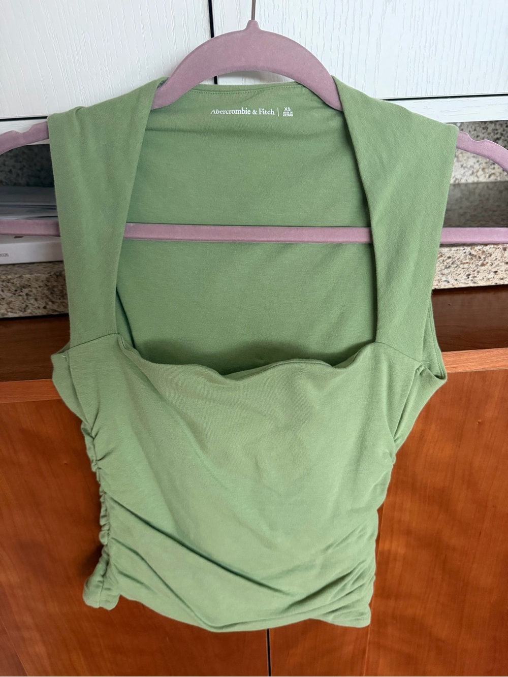 Abercrombie & Fitch Sage Green Square-Neck Ruched Tank
